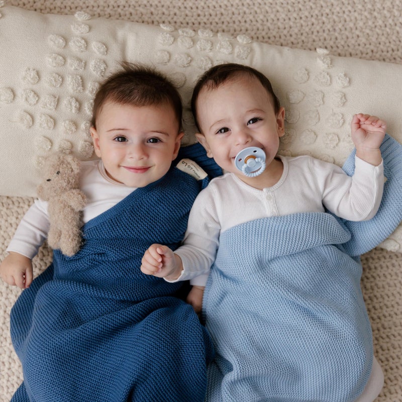 Bleu La La Heritage Knit Organic Cotton Receiving Swaddle Blanket for Boys - 100% Organic Soft Luxury Cotton Warm Cuddle Swaddling Blanket for Newborns Infants Toddler 36" x 32" (0-2Yrs - Denim Blue) - Image 2